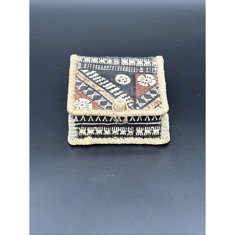 Vintage Pacific Island Tapa Cloth Trinket Box